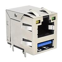 Stewart Connector SS-90000-008 Modular RJ45 over USB 3.0 Type A passive jack  Tab Up  Y/G LEDs  8 Contact  8 Position  Shielded