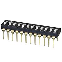 Same Sky (formerly CUI Devices) DS04-254-1L-12BK DIP Switches DIP Switch, SPST, 2.54 pitch, Raised actuator, long pin, 12 position, Black
