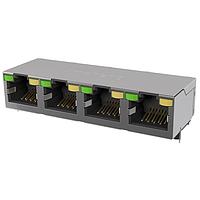 Amphenol Commercial Products RJE594886141 Connectors Standard Profile CAT6 RJ45 - 4 Port with Green LED, Shielded without EMI Tabs, Gold Plating