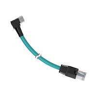 Banner Engineering IVUC-E-415R Ethernet Cables / Networking Cables Cordset: Double Ended M8 to RJ45; 4-pin Right-Angle Female; 8-pin Straight Male; 5 m (16.4 ft) 4x24 PVC Teal; Nickel-Plated Brass Coupling Nuts