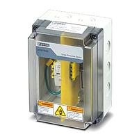 PHOENIX CONTACT 2908680 Type 3 Surge Protector Wall-mounted NEMA 4/4X (IP66/67) polycarbonate enclosure with surge protection for 24 V AC/DC power and a divided compartment ready for additional Isolated Loop Protection.