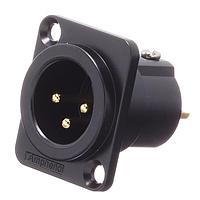 Amphenol Audio AC3MMDZB-AU Connectors 3 Pole XLR Male Chassis Mount D Type Stamped Gold Plated Contacts Black Finish