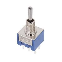 Nidec Components 8A2022-Z High-Reliability Miniature Toggle Switch DPDT, ON-OFF-ON, 10.5mm toggle, 1/4"-40 threaded bushing, straight PC terminals, 6A @ 125V AC