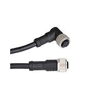 Amphenol LTW M12D04FL-12DFR-SB005 Sensor Cables / Actuator Cables M12 Circular Metric Connector, D Code, Metal, 4A, 04 pins, Female Connector, Female Contact, Straight-to-Right Angle, Screw Thread, Overmolded Double Ended, Length 5000mm, IP68 / IP69K