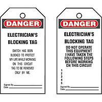 Panduit PVT-30 Labels and Signs Plastic Tag, 'Danger Electrician's Block