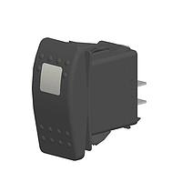 Carling Technologies V1D2B60B-A9C00-000 Sealed Rocker Switch 1-pole, ON - None - OFF, 20A 12VDC not HP rated, Illuminated, Sealed Contura II Rocker Black Switch with White Lens and .250 Tab (Q.C.), 10 Terminal base
