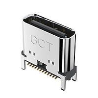 GCT (Global Connector Technology) USB4160-03-0170-C PCB Top Mount USB-C Rec 3u" Vert 24P SMT 1.7mm TH stakes H7.46mm T+R+Cap