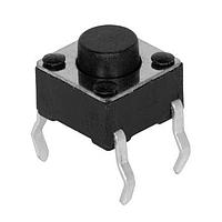 Same Sky (formerly CUI Devices) TS02-66-60-BK-100-SCR-D Tactile Switch 6 x 6 mm, 6 mm Act Height, 100 gf, Black, Short Crimped, Through Hole, SPST,