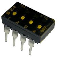 CTS Electronic Components 209-4MSF DIP Switches THROUGH HOLE, GOLD DIP SWITCH, 4-POLE, MEDIUM ACTUATOR, BOTTOM SEAL, OFF, TUBE PACK