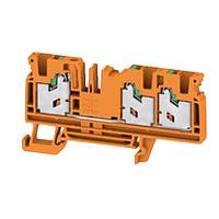 Weidmuller 3023550000 Feed Through S3C 4 OR, Feed-through terminal block, SNAP IN, orange, 4 mm, 32 A, 1000 V, Number of connections: 3, Number of levels: 1, TS 35, V-0, Wemid, 130 C