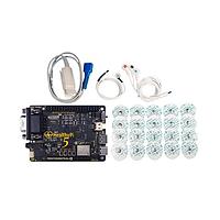 ProtoCentral HPI5-BASIC Electrocardiogram, Photoplethysmography , Respiration, SpO2, Temperature Sensor HealthyPi 5 biosensing board, including ECG cable, ECG electrodes, an SpO2 probe, and a temperature-sensor cable