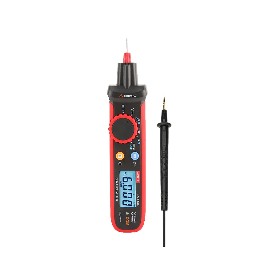 Compact pen-style electrical tester used for quick voltage and continuity checks