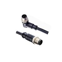 Amphenol LTW MSDS04ML-SDSMR-SE003 Sensor Cables / Actuator Cables M12 Circular Metric Connector, D Code, Metal, 4A, 04 pins, Male Connector, Male Contact, Straight-to-Right Angle, Screw Thread, Overmolded Double Ended, Length 3000mm, IP68 / IP69K
