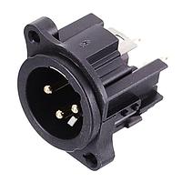 Amphenol Audio AC3MAV-AU-PRE Connectors 3 Pole XLR Male Chassis Mount A Type Gold Plate Contact Vert PCB Mount Black Fin