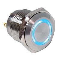 E-Switch PV6F240SS-341-M01 Anti-Vandal Illuminated, Sealed, Long Life Anti-vandal Switch 2A 48VDC 400gf SPST OFF-(ON) FLAT ACTUATOR PILOT INDICATOR STAINLESS STEEL BODY AND ACTUATOR RING ILLUMINATION BLUE LED POWER SYMBOL IP65