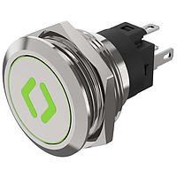 EAO 82-6151.1A34.B006 Anti-Vandal Illuminated pushbutton.momentary.22mm D-Shape.Stainless steel.Flush/flat.Illum symbol B006 Door Open green.24V.Ag.Plug In